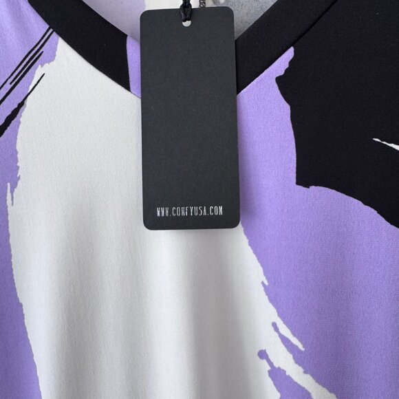 Sun Kim V-Neck Long Sleeve Tunic Purple Black White Pockets High Low Hem Size M - Picture 8 of 8